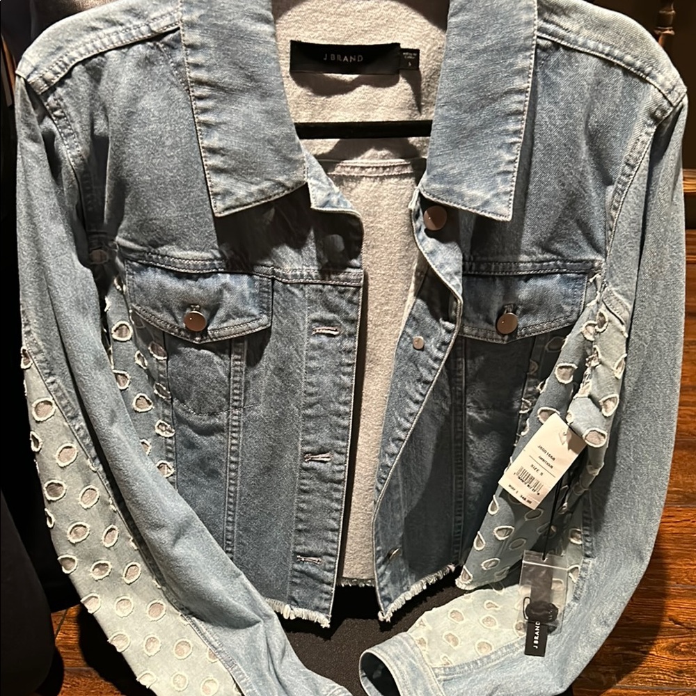 J Brand Light Blue Denim Jacket with Eyelet Detail